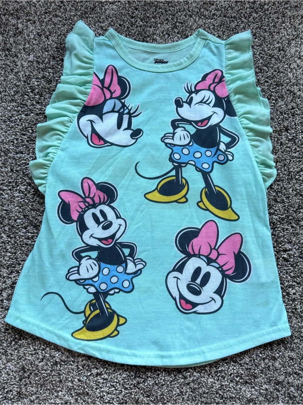 Disney Mint Green Minnie Mouse Ruffle Sleeve Tank Top with Pink Accents